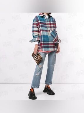 We11done Blue Plaid Wool Half-Zip Anorak Shirt Jacket Oversized Korea Unisex